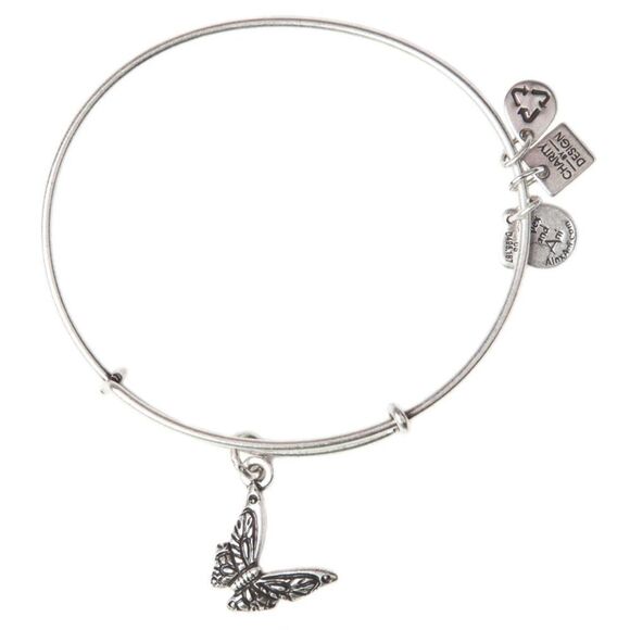 Alex & Ani Butterfly Silver Charm Bangle Bracelet With Charms Rafaelian Silver - Picture 14 of 14